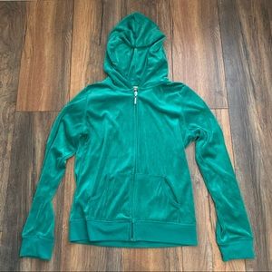 y2k green teal velour zip up hoodie!